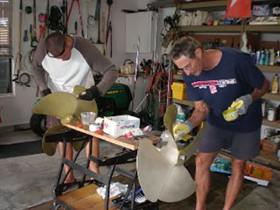Gary and Jerry applying prop speed 